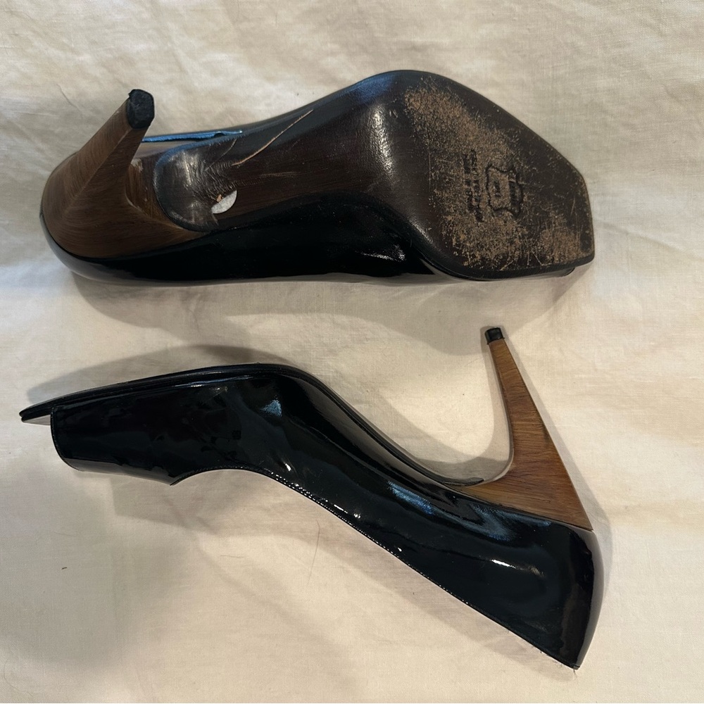 Stuart Weitzman Black and Brown Patent Heels